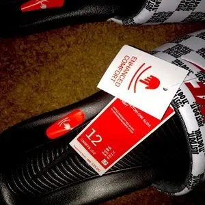 Nike | Shoes | Size 2 Black Bottom Red And White Nike Slides  display picture 3